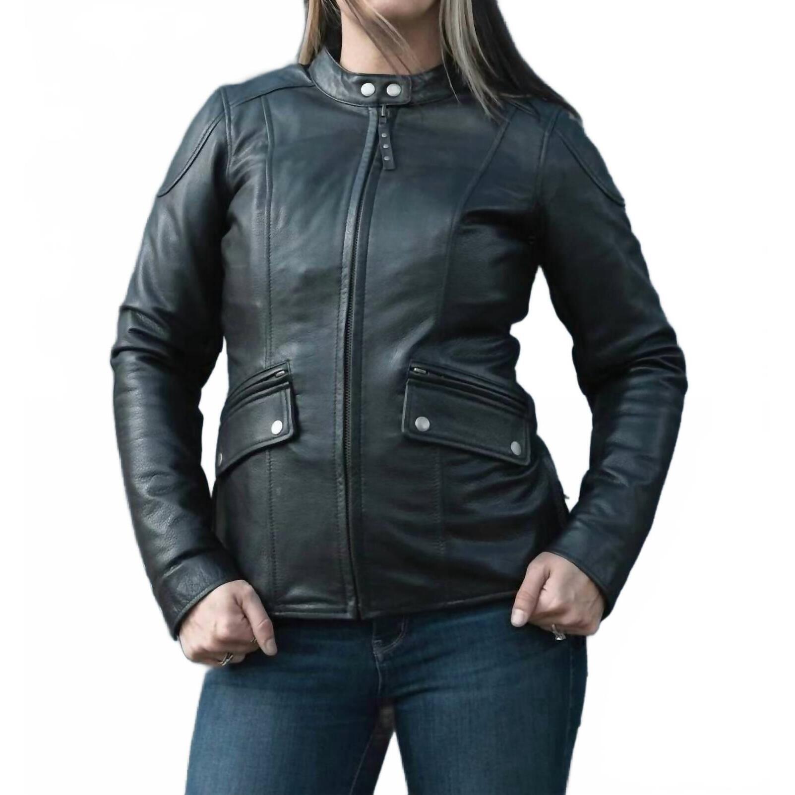 New First Mfg Co. Jewel Motorcycle Leather Jacket In Black